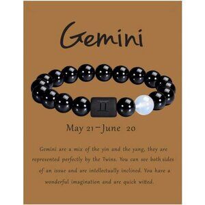 Zodiac Bracelet for Men Women, 8mm 10mm Natural Black Onyx Stone Star Sign
